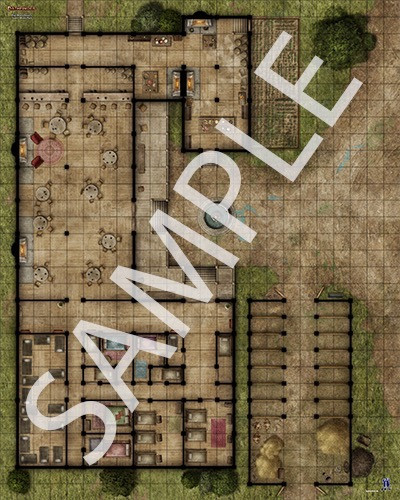 Pathfinder Flip-Mat Classics: Tavern Multi-Pack sample map of a roadside tavern for  travelers with stables