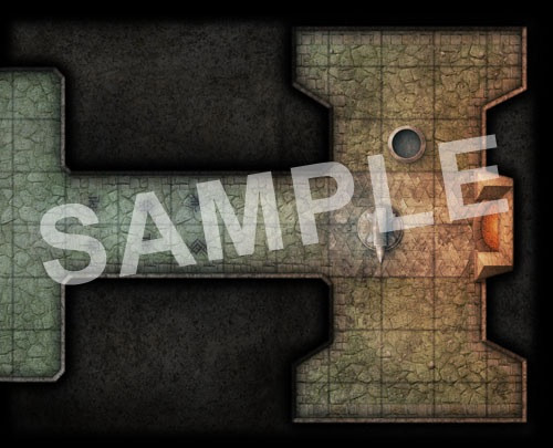 GameMastery Map Pack: Shrines PDF sample tile of an underground chamber shaped like a hammer with an anvil and furnace