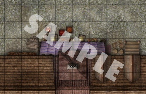 GameMastery Map Pack: Marketplace PDF sample tile of a storefront for produce