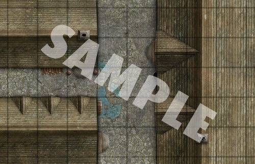 GameMastery Map Pack: Rooftops PDF sample tile of three rooftops separated by a street and alley gap