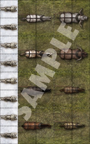GameMastery Map Pack: Vehicles PDF sample tile of common mounts like dogs, horses, and oxes