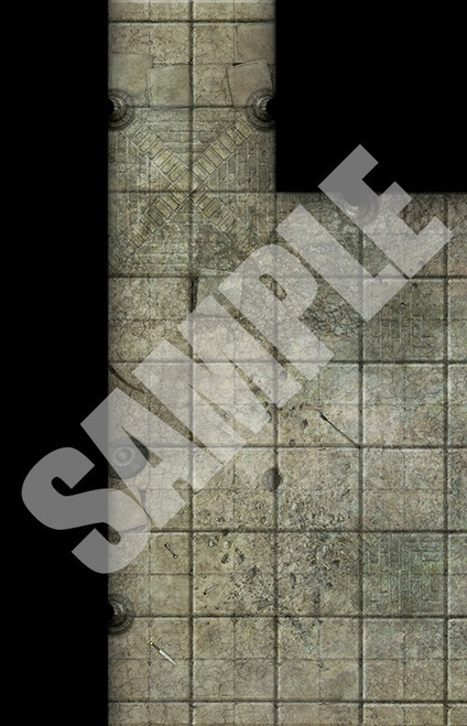 Pathfinder Map Pack: Dungeon Rooms PDF sample tile of a corner of a large chamber that leads into a columned hall