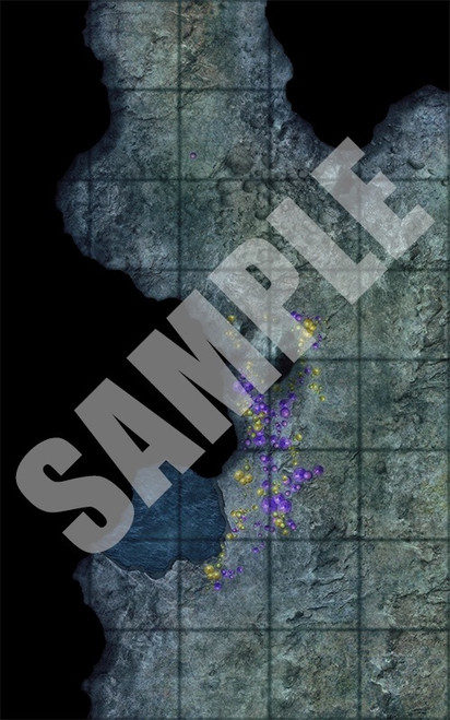 Pathfinder Map Pack: Cave Chambers sample, depicting an offshoot of a gray stone cavern speckled with purple and yellow fungus