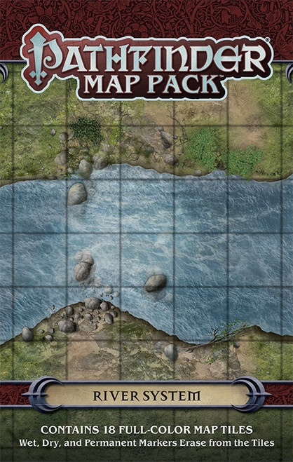 Pathfinder Map Pack: River System PDF Contains 18 Full-Color Map Titles Wet, Dry, and Permanent Markers Erase from the Titles; cover depicts a sample map tile, a straight portion of crystal-clear river broken only by a few stones
