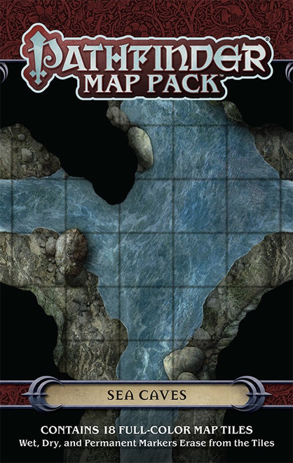 Pathfinder Map Pack: Sea Caves PDF Contains 18 Full-Color Map Titles Wet, Dry, and Permanent Markers Erase from the Titles; cover depicts one of the tiles, in which a flooded cave branches in four directions