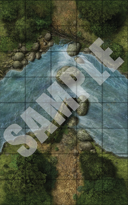 Pathfinder Map Pack: Forest Dangers PDF sample depicting a flooded river that has washed away the path previous passing over it