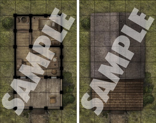 Product image displays four battle map tiles that come together to make two buildings.