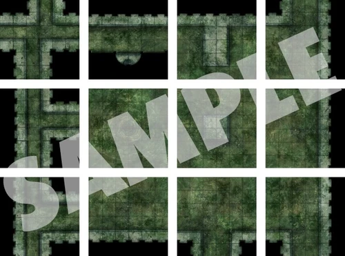 This product image displays 12 battle map tiles of sewer terrain.