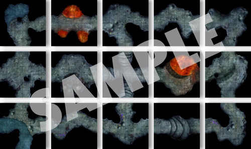 This product image displays 15 battle map tiles of cave terrain.