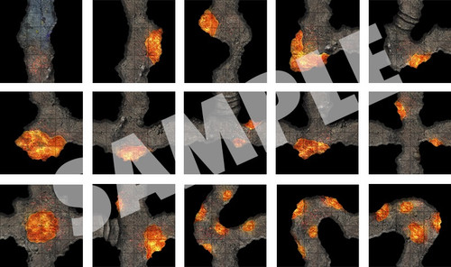 Pathfinder Flip-Tiles: Darklands Fire Caves Expansion, 24 double-sided full-color tiles, 6x6 inches, featuring lava tubes, magma rivers and volcanic landscapes, crafted by Jason A. Engle, for tabletop gaming and adventures.