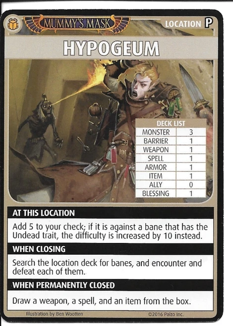 Hypogeum card, featuring game details and an 