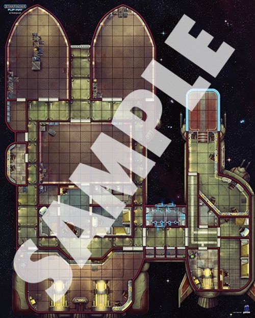 Starfinder Flip-Mat: Starship PDF. Sample view of a map depicting a spaceship with a darker, more industrial color scheme.