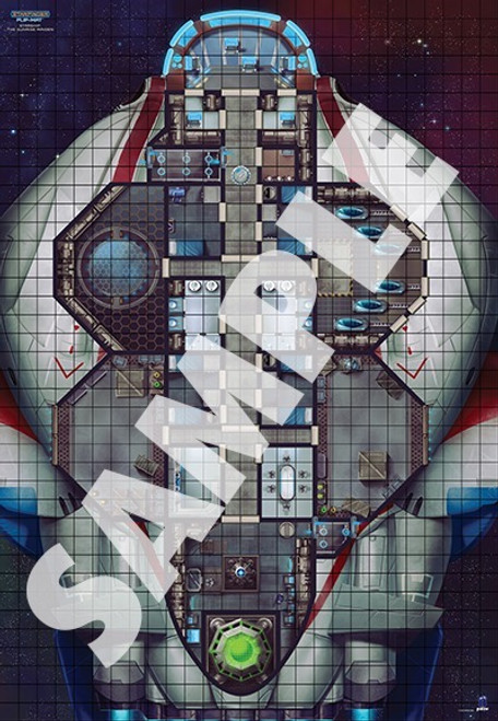 Starfinder Flip-Mat: Starship: The Sunrise Maiden. Sample view of a map depicting a spaceship’s layout.
