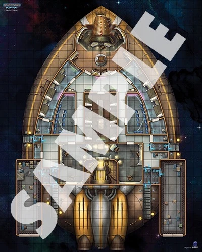 Starfinder Flip-Mat: Ghost Ship PDF. Sample view of a map depicting a different derelict spaceship.