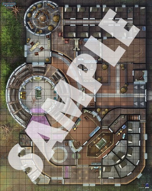 Starfinder Flip-Mat: Hospital PDF. Sample view of a map depicting a decaying, abandoned infirmary.