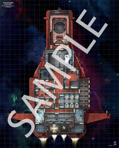 Starfinder Flip-Mat: Starfinder Society Starships. Sample view of a map of a second spaceship and the areas within.