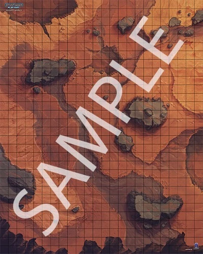 Starfinder Flip-Mat: Desert World. Sample view of a map featuring  a rocky, red landscape.
