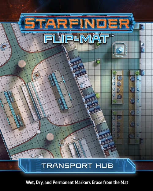 Starfinder Flip-Mat: Transport Hub. Two overlayed maps, each featuring a different transit terminal.