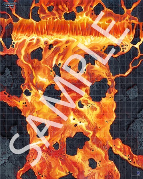 Starfinder Flip-Mat: Lava World PDF. Sample view of a map featuring lava flowing across a rocky terrain.