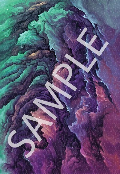 Starfinder Flip-Mat: Drift Crisis. Sample view of a map featuring the chaos of the Drift, with swirling clouds of teal and purple energy.