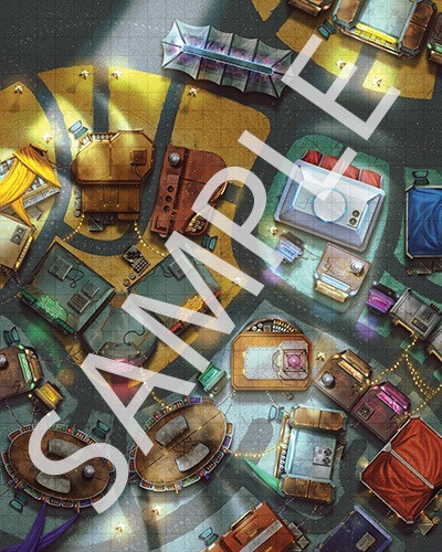 Starfinder Flip-Mat: Space Station Promenade PDF. Sample view of a map featuring a busy array of business and public spaces on a space station.