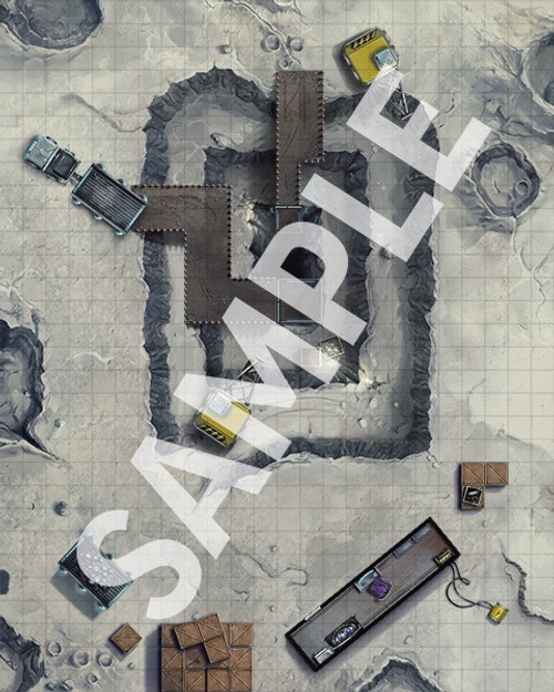 Starfinder Flip-Mat: Mining Operation. Sample view of the map featuring a mine site entrance, with supplies scattered around the mineshaft. 
