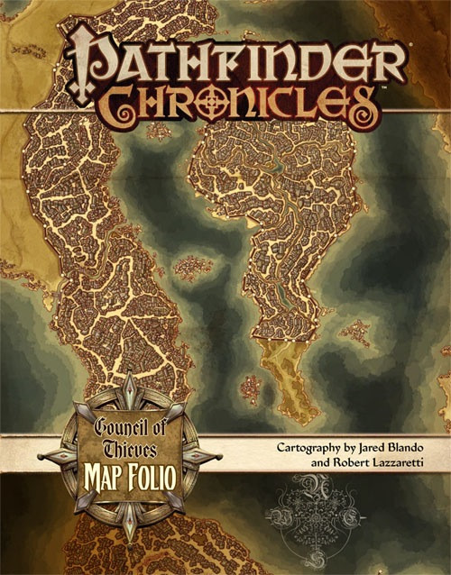 Pathfinder Chronicles: Council of Thieves Map Folio PDF, showcasing a collection of over a dozen full-color maps detailing Westcrown's famous and deadly locations, for use with the Pathfinder Roleplaying Game.