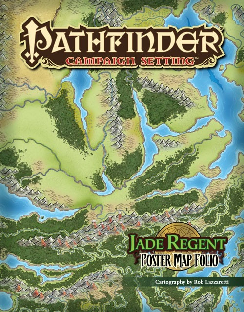 Pathfinder Campaign Setting Jade Regent Poster Map Folio PDF featuring 3 large 8-panel maps of Crown of the World, Kasai city, and Tian Xia continent with cartography by Rob Lazzaretti, part of the Jade Regent Adventure Path.