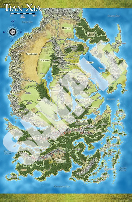 Pathfinder Campaign Setting Jade Regent poster map folio PDF featuring Crown of the World, Minkai's Kasai, and Tian Xia with green, white, and gold design elements, ideal for fantasy world-building and adventure planning.