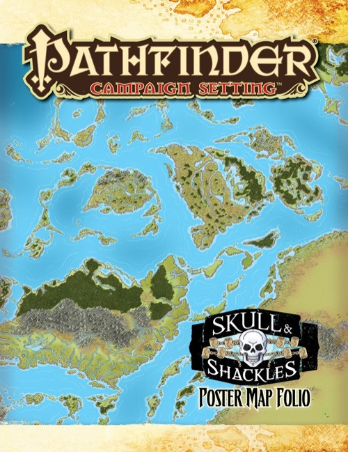 Pathfinder Campaign Setting: Skull & Shackles Poster Map Folio, a 3-map set featuring Port Peril, Shackles islands, and a nautical chart, designed for use with the Skull & Shackles Adventure Path and pirate-themed Pathfinder campaigns, 8-panel posters.