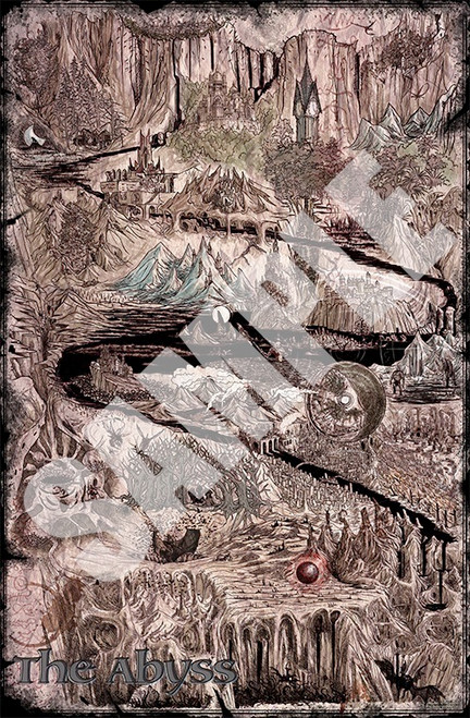 Pathfinder Campaign Setting: Wrath of the Righteous Poster Map Folio PDF, detailed illustrations and maps in muted earth tones, featuring Kenabres city and the Worldwound terrain, designed for use with the Wrath of the Righteous Adventure Path.