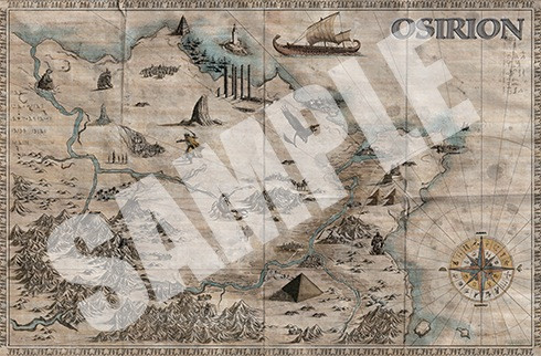 Pathfinder Campaign Setting Mummy's Mask Poster Map Folio PDF, a collection of 3 massive poster maps featuring Osirion, Wati, Tephu cities, with vibrant illustrations, in sepia tones, for Pathfinder campaign setting adventure planning, desert landscape mapping.