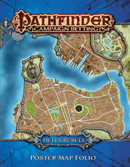 Pathfinder Campaign Setting: Hell's Rebels Poster Map Folio. A map of a dense, walled port city with a large waterfront area.