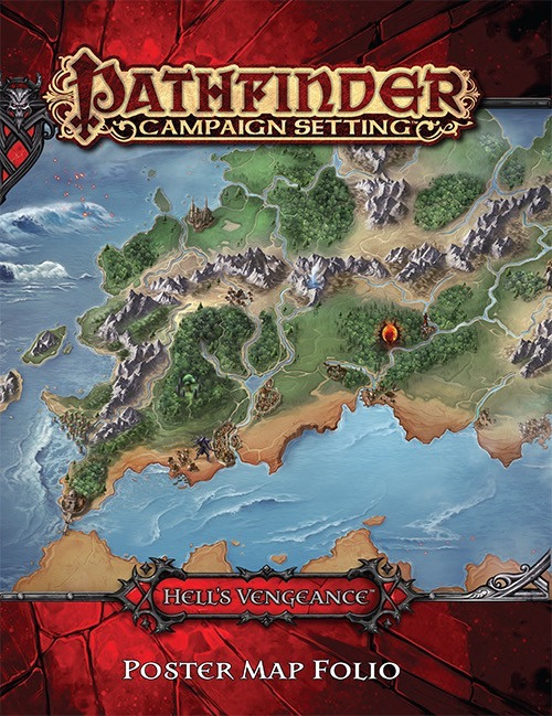 Pathfinder Campaign Setting: Hell's Vengeance Poster Map Folio. A map of a coastal nation, with forests, rivers, and a mountain range running along the center.