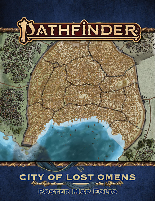 Pathfinder Lost Omens City of Lost Omens Poster Map Folio cover image featuring a map of the city of Absalom. 