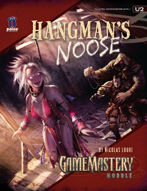 GameMastery Module U2: Hangman's Noose PDF cover features a ghostly woman and two figures against a dark background with the Paizo logo and 32-page urban fantasy RPG module details, full-color and OGL-compatible.