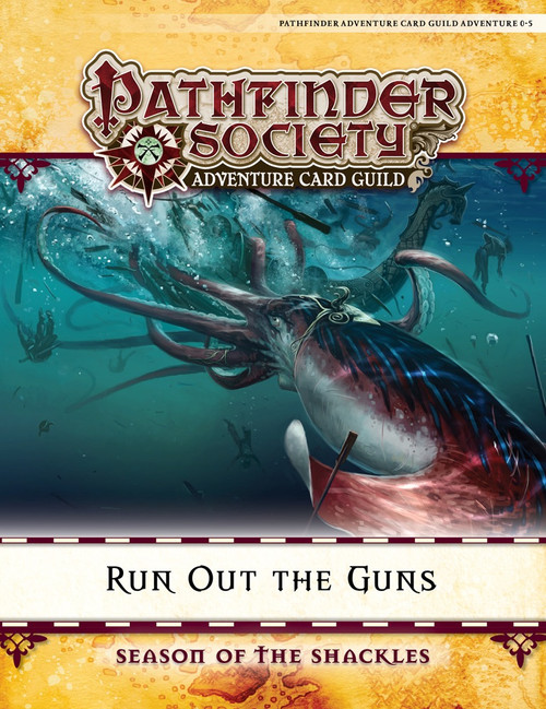Pathfinder Adventure Card Game product featuring a digital giant squid in an underwater setting with a ship's hull, includes Season of the Shackles Adventure Path and Chronicle sheets, for character levels 0-5.