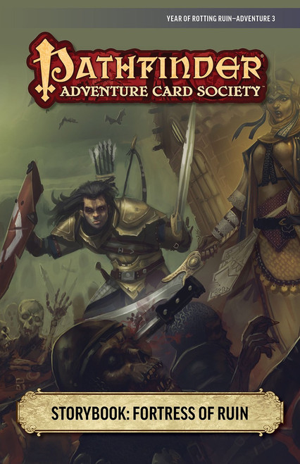 Pathfinder Adventure Card Game #6-3 Fortress of Ruin PDF, a scenario bundle with a holy relic theme, featuring a dark fantasy illustration with warriors, archers, and ominous skulls, in a 2-page print-ready PDF format.