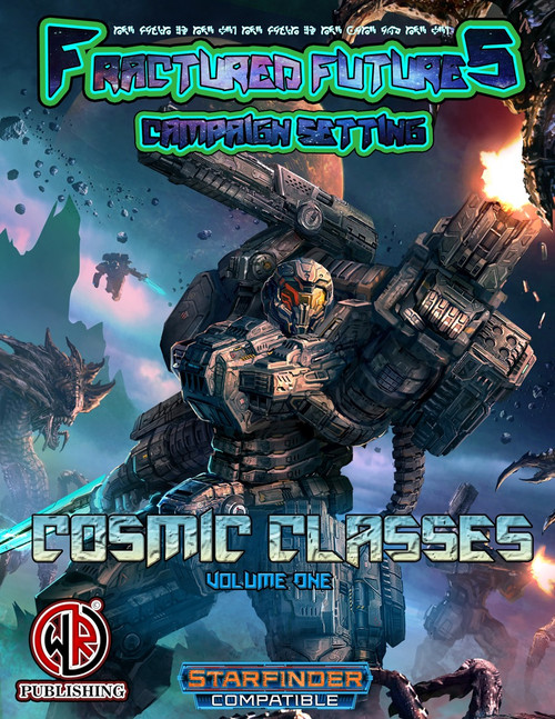 Cover art for the sci-fi role-playing game PDF book Cosmic Classes Volume One by CA Publishing, featuring a robot in space.