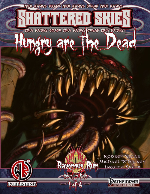 The Hunger from Below PDF cover features a Pathfinder adventure path with a monstrous creature, logos for CP Publishing, and a series indicator. 7th to 12th level quest with 26 pages.