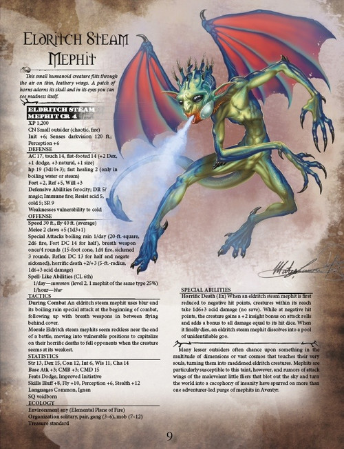 Aventyr Bestiary PDF, a full-color Pathfinder RPG supplement featuring over 140 new monsters, beautifully illustrated and drawn from Adventureaweek.com adventures and industry-developed content in a green-colored cover.