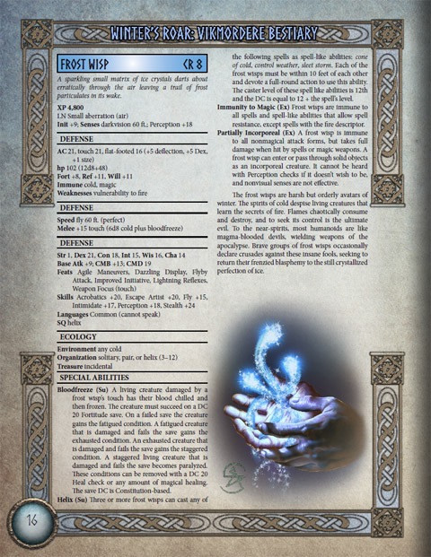Winter's Roar: Vikmordere Bestiary PDF,  digital document featuring over 30 Nordic mythology inspired creatures, detailed stat blocks, and special abilities, including Lake Aptrg.