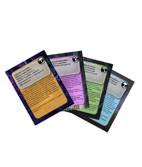 Rise of the Drow Underworld Encounter Deck PDF, a full-color deck of 120 premium cards for use with Rise of the Drow, featuring vibrant colors, designed by Adventureaweek.com for underground fantasy role-playing encounters.