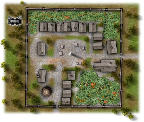 Hazelthorp village map by Todd Gamble, a 3x ENnie Award-winning designer, in high-resolution gridless format with transparent background, suitable for Roll20, d20pro, Fantasy Grounds, and high-resolution monitors.
