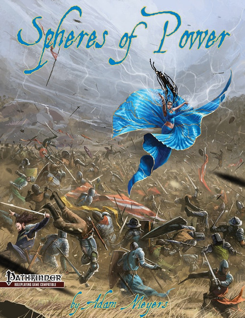 Pathfinder Roleplaying Game Preorder PDF cover featuring a blue-clad warrior amidst battle scene with sword-wielding fighters in fantasy setting.
