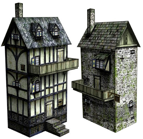 30mm paper model Asylum building with slate roofs and multi-layered design, suitable for wargaming, model railroads, and dioramas, available as instant downloadable PDF with easy assembly using cardstock and paper glue.