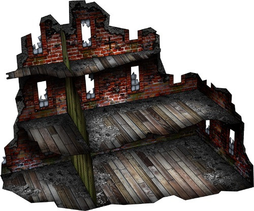 28mm/30mm-scale Sniper's Wall paper model, customizable wargaming terrain with red brick, concrete and wood textures, ideal for miniature dioramas and model railroads, made from 6 sheets of cardstock with scissors and hobby knife.