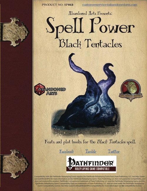Dark purple tentacle features prominently on a parchment background in this Pathfinder RPG compatible PDF, showcasing five feats: Disarming, Grasping, Tame, Tractable, and Vicious Tentacles, with corresponding plot hooks.