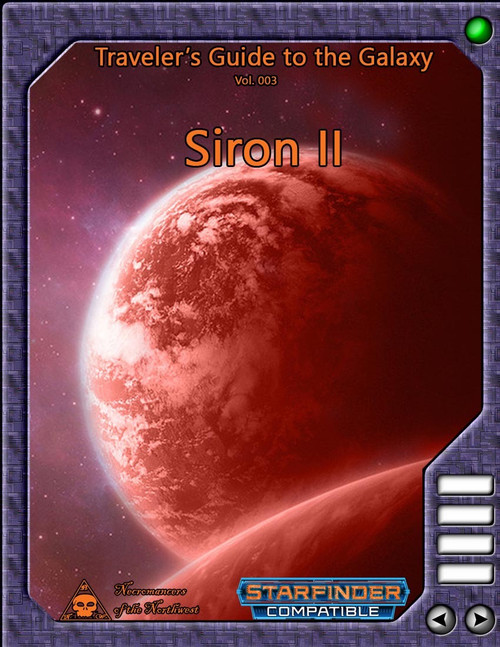 Mysteries of the Red Planet, Traveler's Guide to the Galaxy 003: Siron II (SFRPG) PDF, featuring the hostile, cratered landscape of Siron II, a small red planet with frequent seismic activity and rare minerals, compatible with Starfinder system.