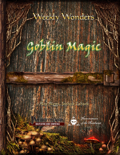 PDF cover art for Weekly Wonders - Goblin Magic, a fantasy roleplaying game accessory with 18 new spells for goblin magic compatible with PathFinder, published by Llewellyn Publications in a neutral color palette.